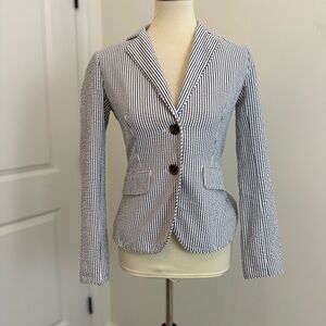 J.Crew Seersucker Blazer Women’s Small Blue White‎ Stripe Summer Preppy Cotton